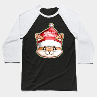 Kawaii Cat Santas Hat Meow-ry Christmas Baseball T-Shirt